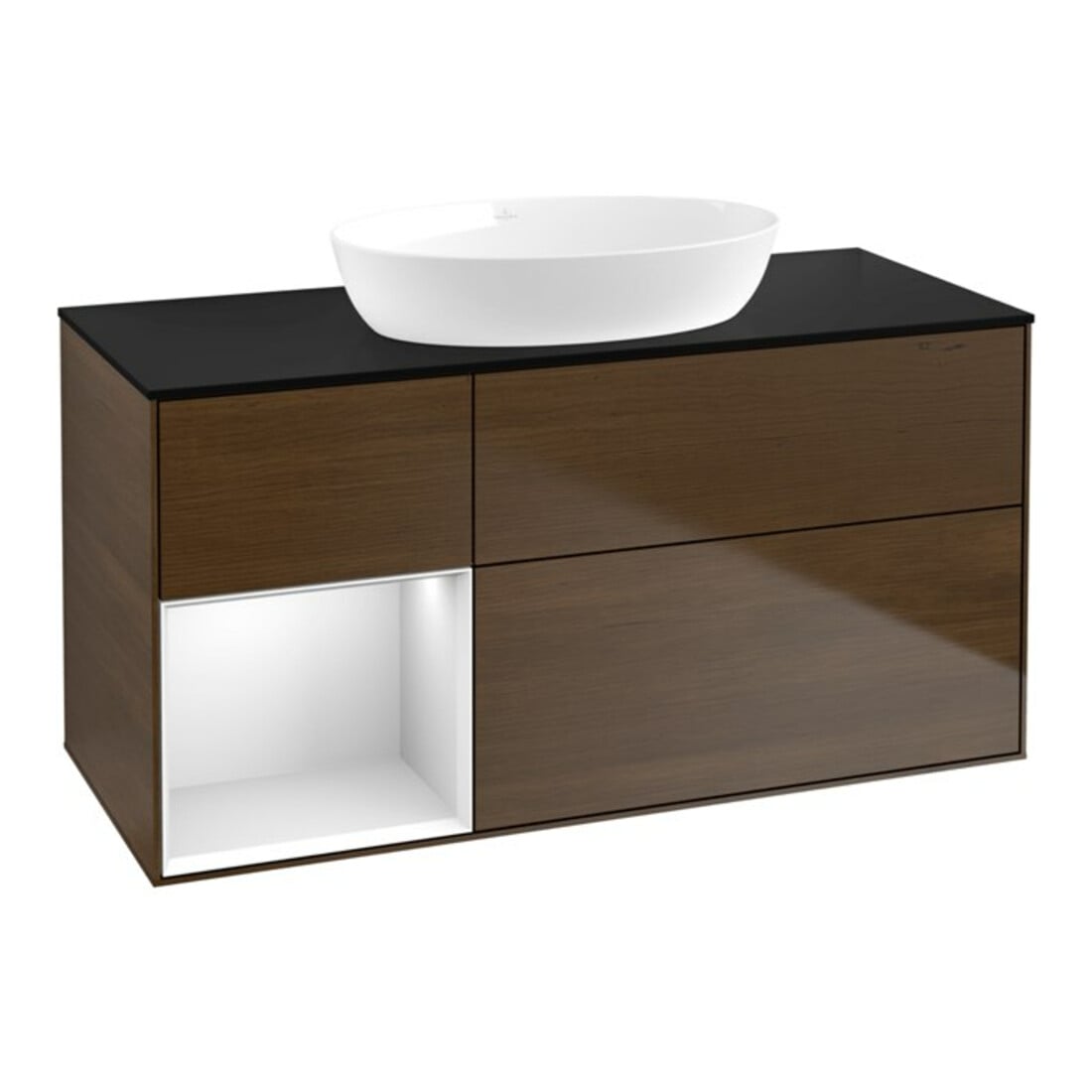 V&B Waschtischunterschrank Wandbeleuchtung Finion 120cm, Pl bla m, Reg wh. m Lac, wal ven