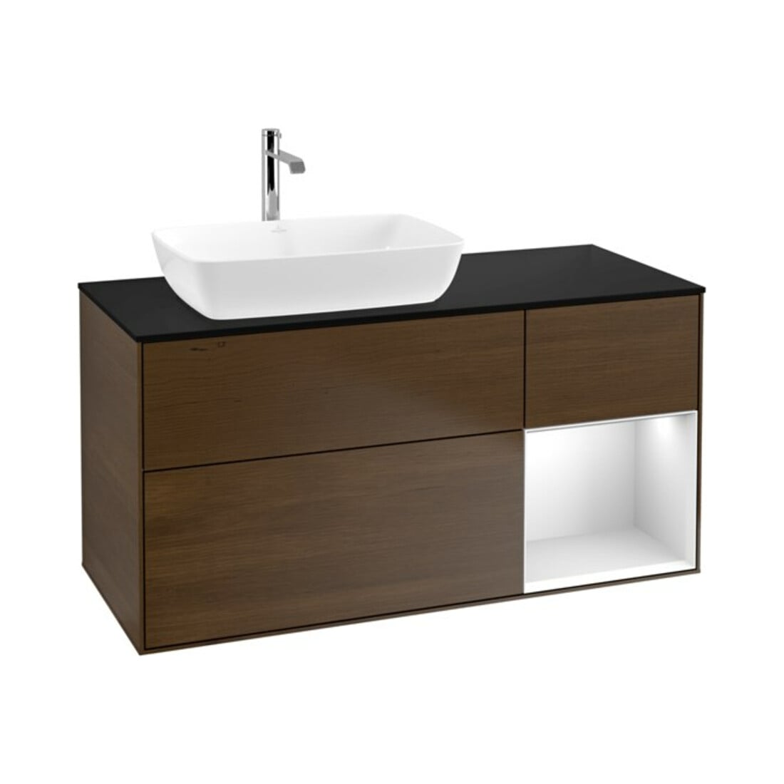 V&B Waschtischunterschrank Wandbeleuchtung Finion 120cm, Pl bla m, Reg wh. m Lac, wal ven