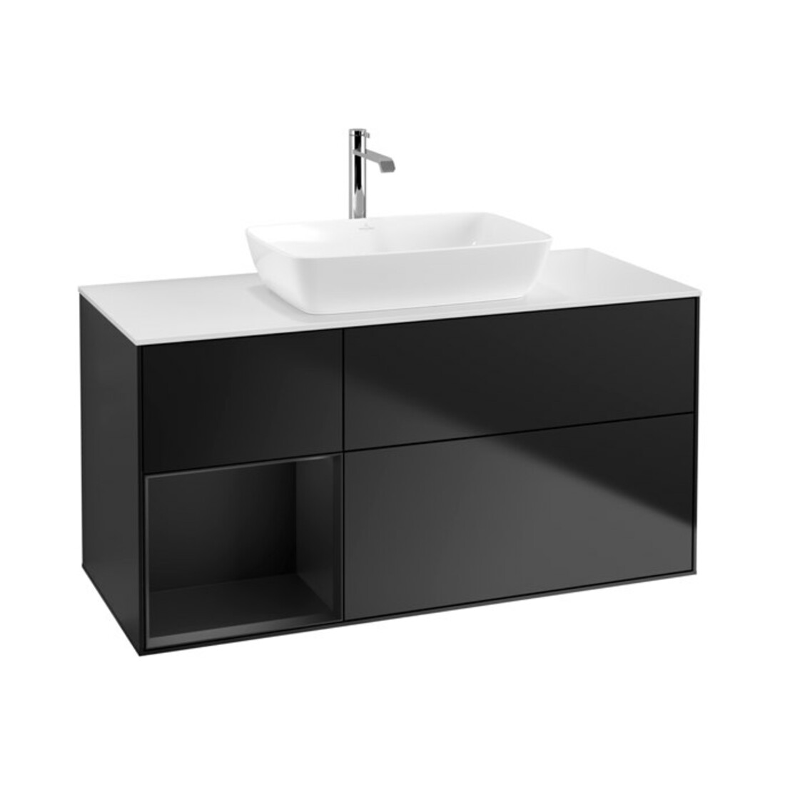 V&B Waschtischunterschrank Wandbeleuchtung Finion 120cm, Pl w m, Reg bla m Lac, bla m Lac