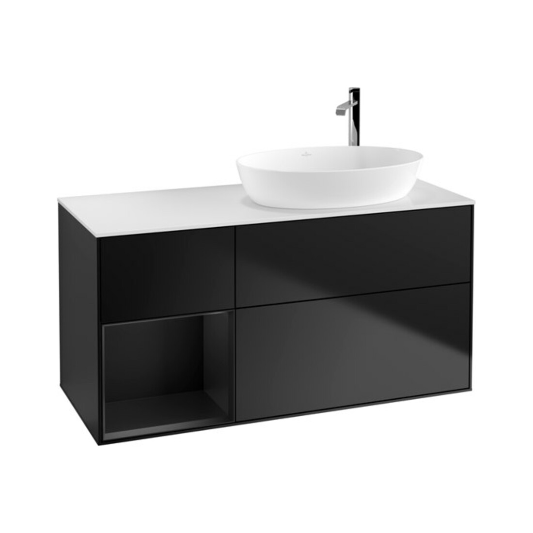 V&B Waschtischunterschrank Wandbeleuchtung Finion 120cm, Pl w m, Reg bla m Lac, bla m Lac