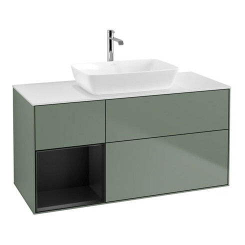V&B Waschtischunterschrank Wandbeleuchtung Finion 120cm, Pl w m, Reg bla m Lac, Oli. m Lac