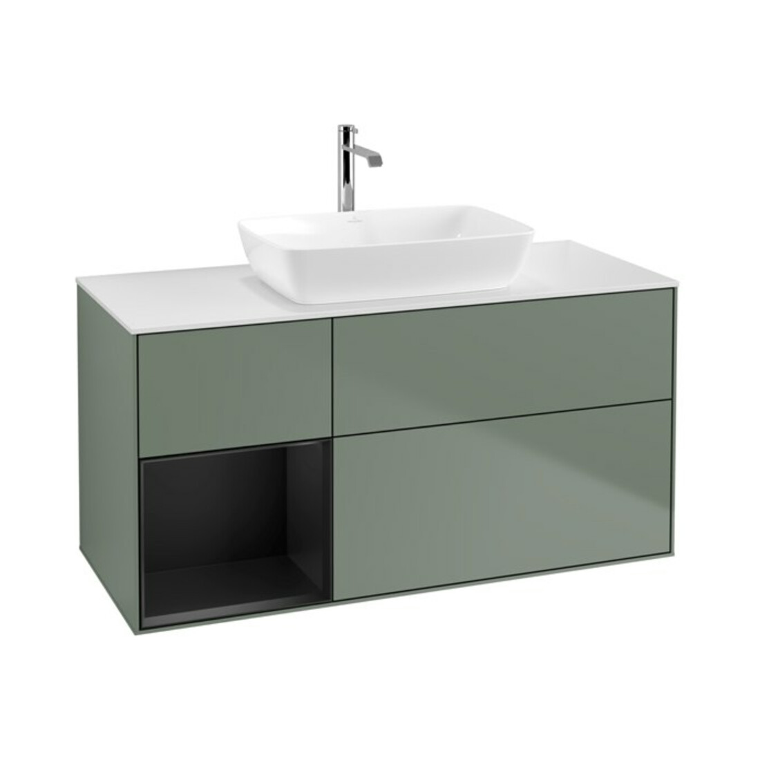 V&B Waschtischunterschrank Wandbeleuchtung Finion 120cm, Pl w m, Reg bla m Lac, Oli. m Lac
