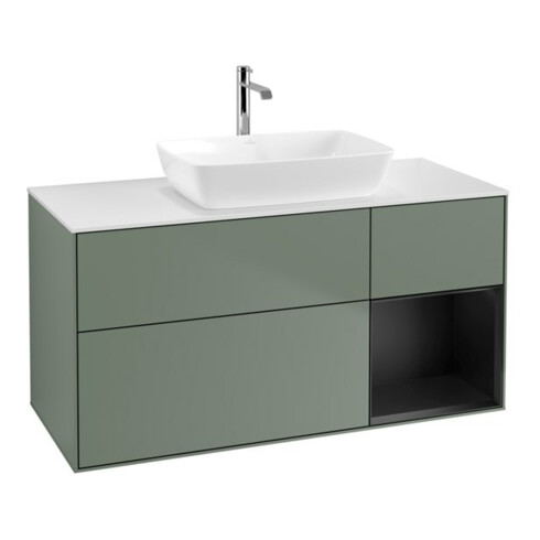 V&B Waschtischunterschrank Wandbeleuchtung Finion 120cm, Pl w m, Reg bla m Lac, Oli. m Lac