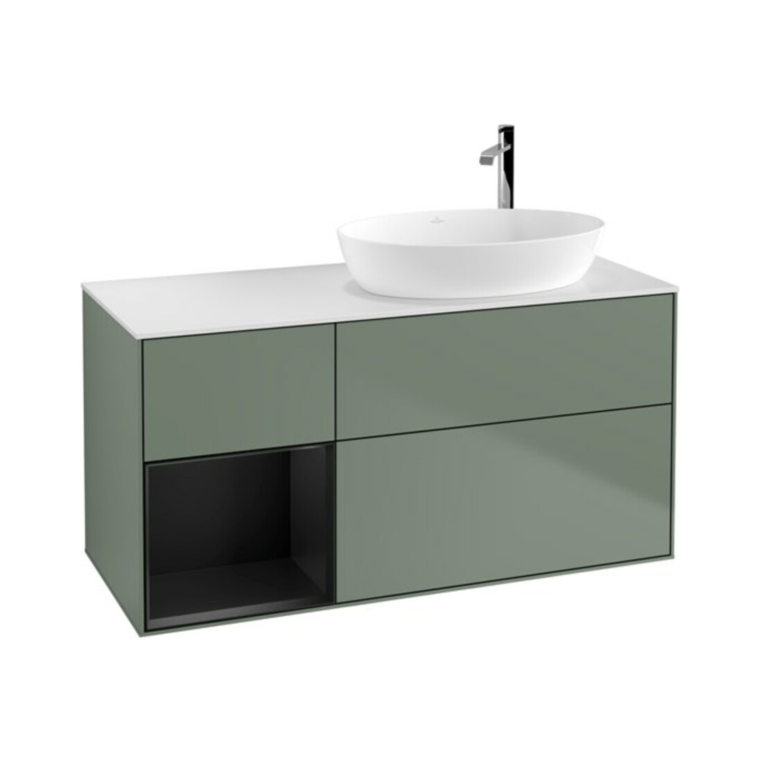 V&B Waschtischunterschrank Wandbeleuchtung Finion 120cm, Pl w m, Reg bla m Lac, Oli. m Lac