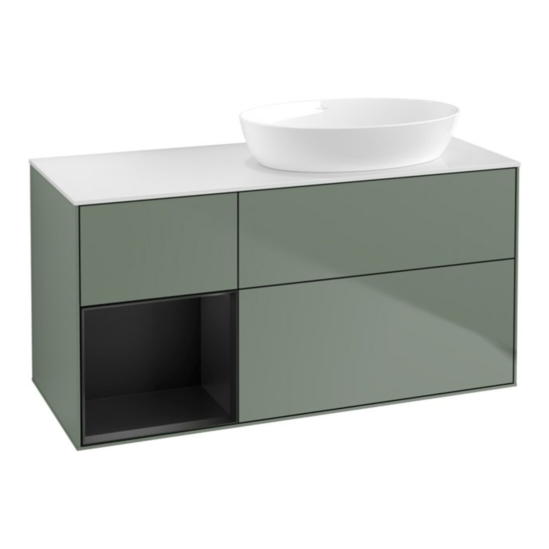 V&B Waschtischunterschrank Wandbeleuchtung Finion 120cm, Pl w m, Reg bla m Lac, Oli. m Lac