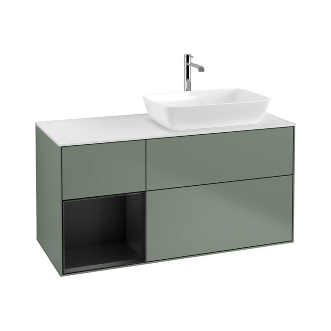 V&B Waschtischunterschrank Wandbeleuchtung Finion 120cm, Pl w m, Reg bla m Lac, Oli. m Lac