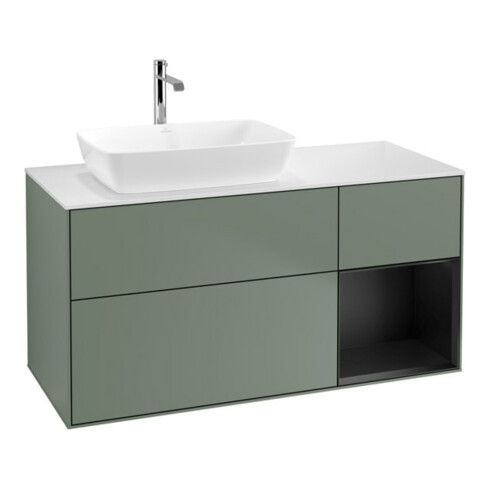 V&B Waschtischunterschrank Wandbeleuchtung Finion 120cm, Pl w m, Reg bla m Lac, Oli. m Lac