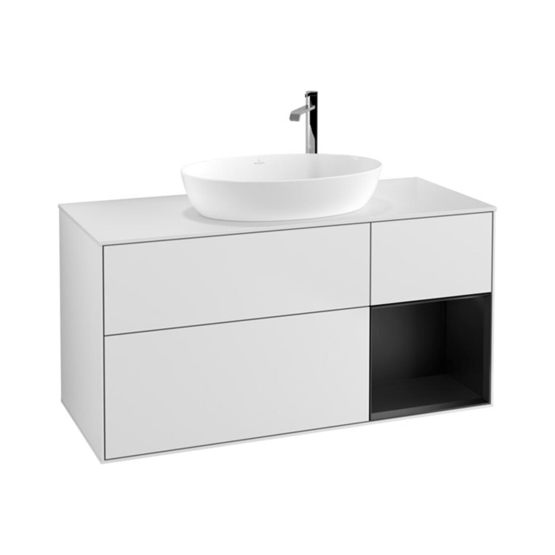 V&B Waschtischunterschrank Wandbeleuchtung Finion 120cm, Pl w m, Reg bla m Lac, wh. m Lac