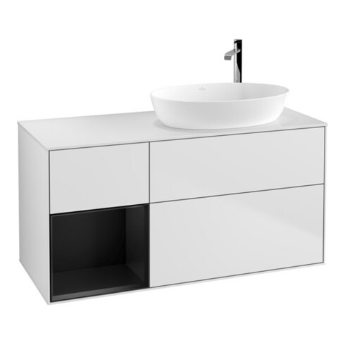 V&B Waschtischunterschrank Wandbeleuchtung Finion 120cm, Pl w m, Reg bla m Lac, wh. m Lac