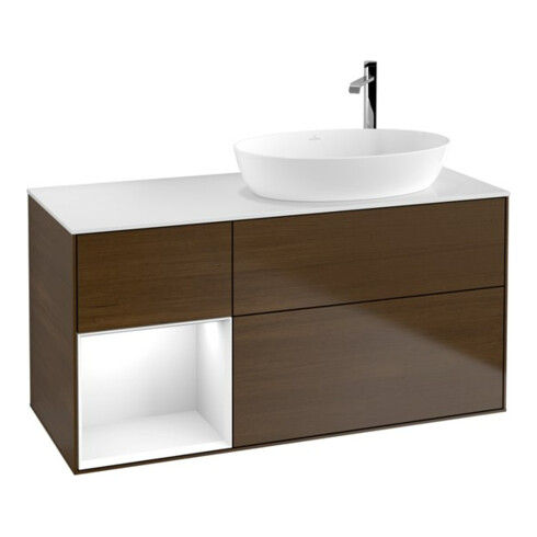 V&B Waschtischunterschrank Wandbeleuchtung Finion 120cm, Pl w m, Reg glo wh. Lac, wal ven