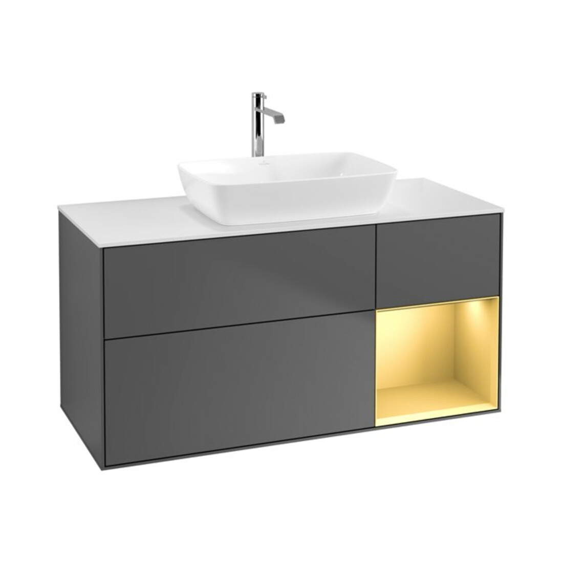 V&B Waschtischunterschrank Wandbeleuchtung Finion 120cm, Pl w m, Reg gol m Lac, Anthrac. m