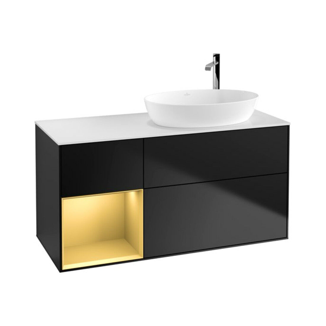 V&B Waschtischunterschrank Wandbeleuchtung Finion 120cm, Pl w m, Reg gol m Lac, bla m Lac