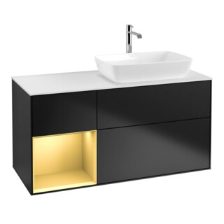V&B Waschtischunterschrank Wandbeleuchtung Finion 120cm, Pl w m, Reg gol m Lac, bla m Lac