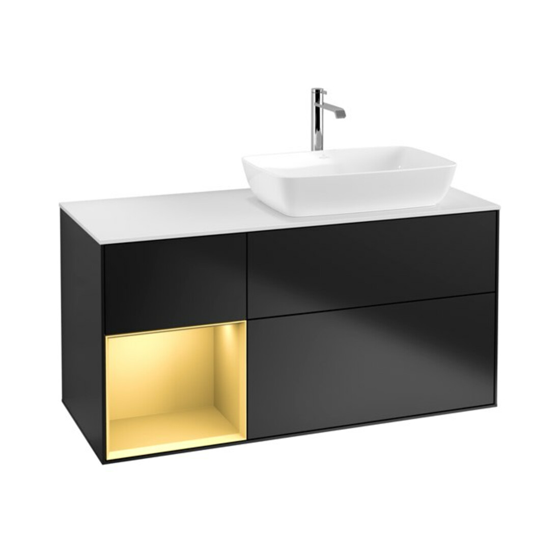 V&B Waschtischunterschrank Wandbeleuchtung Finion 120cm, Pl w m, Reg gol m Lac, bla m Lac