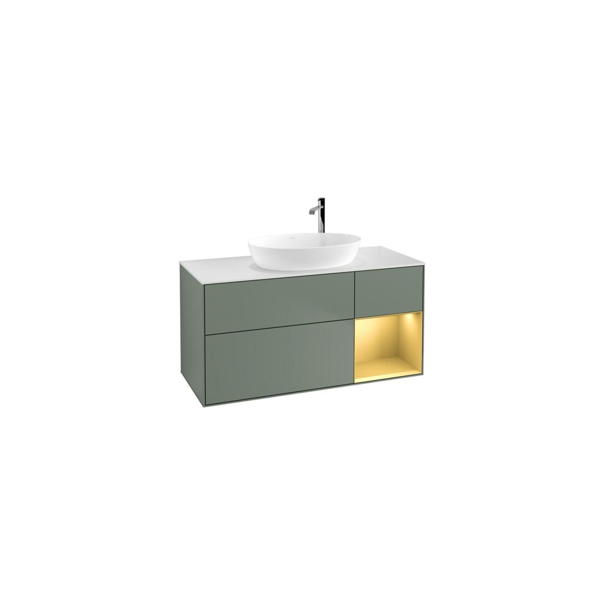 V&B Waschtischunterschrank Wandbeleuchtung Finion 120cm, Pl w m, Reg gol m Lac, Oli. m Lac ; Villeroy & Boch
