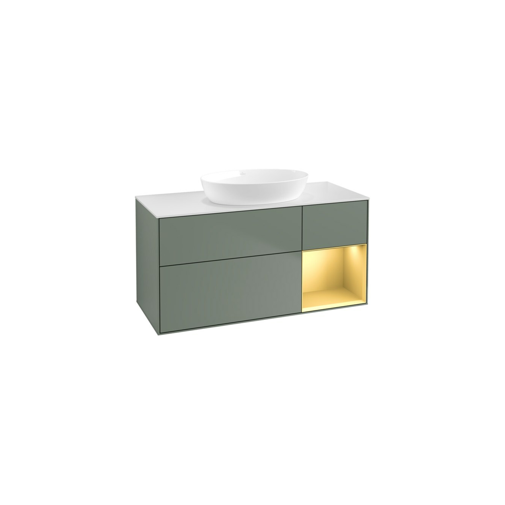 V&B Waschtischunterschrank Wandbeleuchtung Finion 120cm, Pl w m, Reg gol m Lac, Oli. m Lac ; Villeroy & Boch