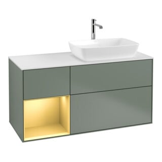 V&B Waschtischunterschrank Wandbeleuchtung Finion 120cm, Pl w m, Reg gol m Lac, Oli. m Lac