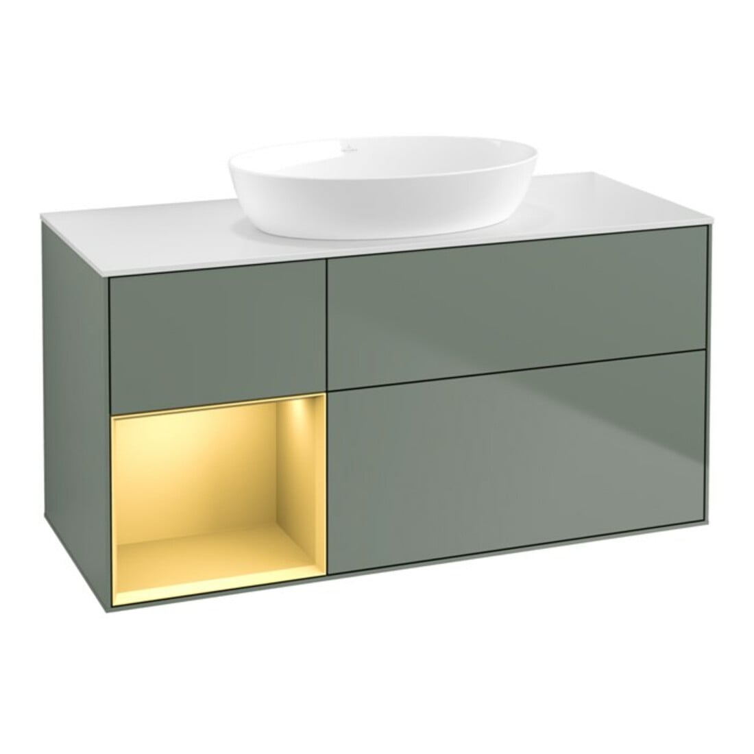V&B Waschtischunterschrank Wandbeleuchtung Finion 120cm, Pl w m, Reg gol m Lac, Oli. m Lac