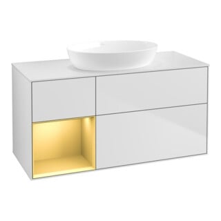 V&B Waschtischunterschrank Wandbeleuchtung Finion 120cm, Pl w m, Reg gol m Lac, wh. m Lac