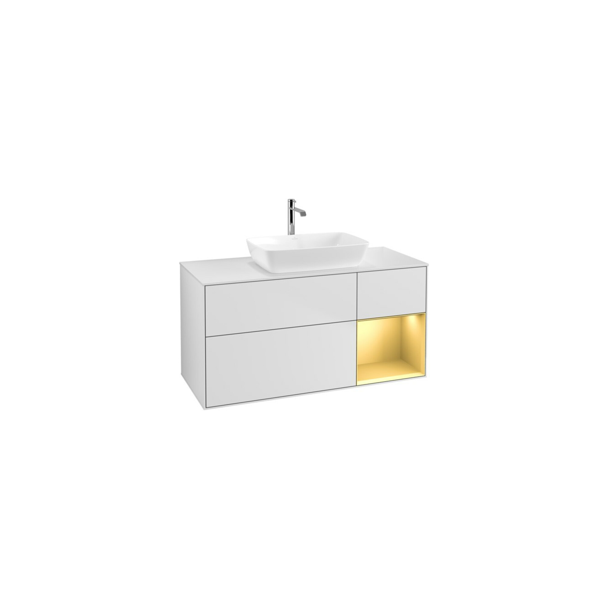 V&B Waschtischunterschrank Wandbeleuchtung Finion 120cm, Pl w m, Reg gol m Lac, wh. m Lac ; Villeroy & Boch