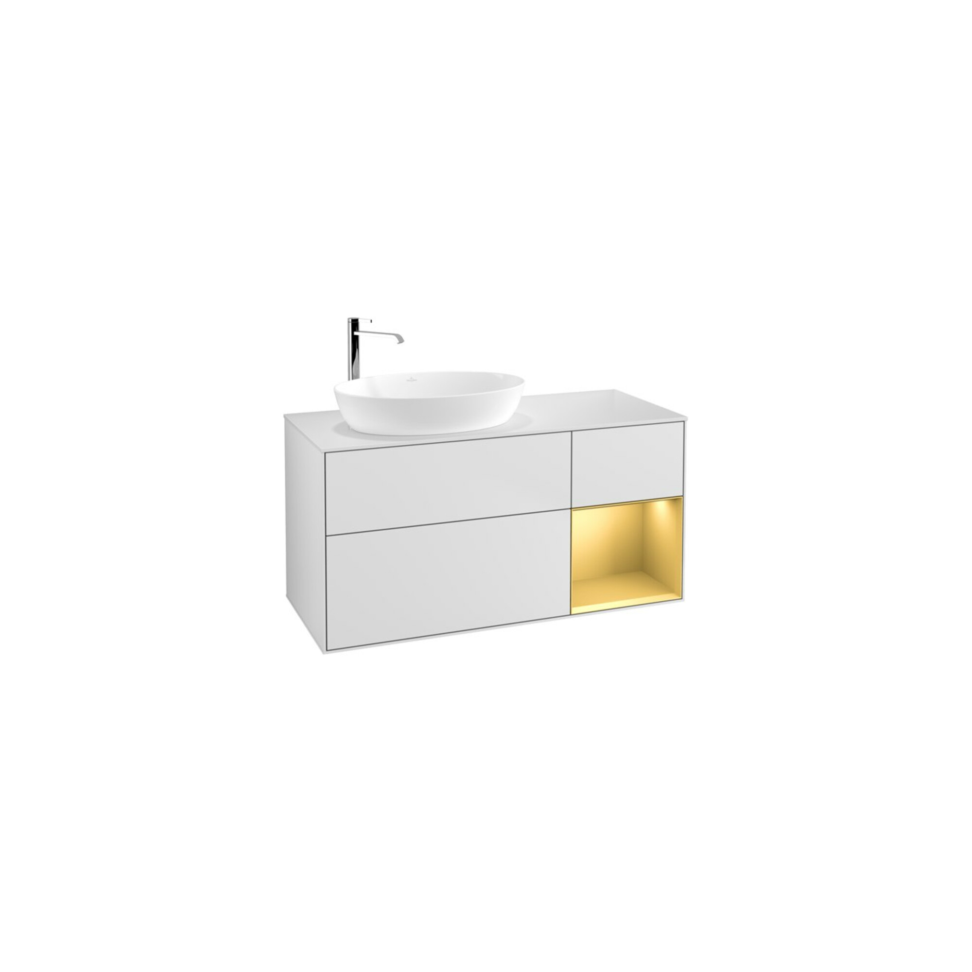 V&B Waschtischunterschrank Wandbeleuchtung Finion 120cm, Pl w m, Reg gol m Lac, wh. m Lac ; Villeroy & Boch