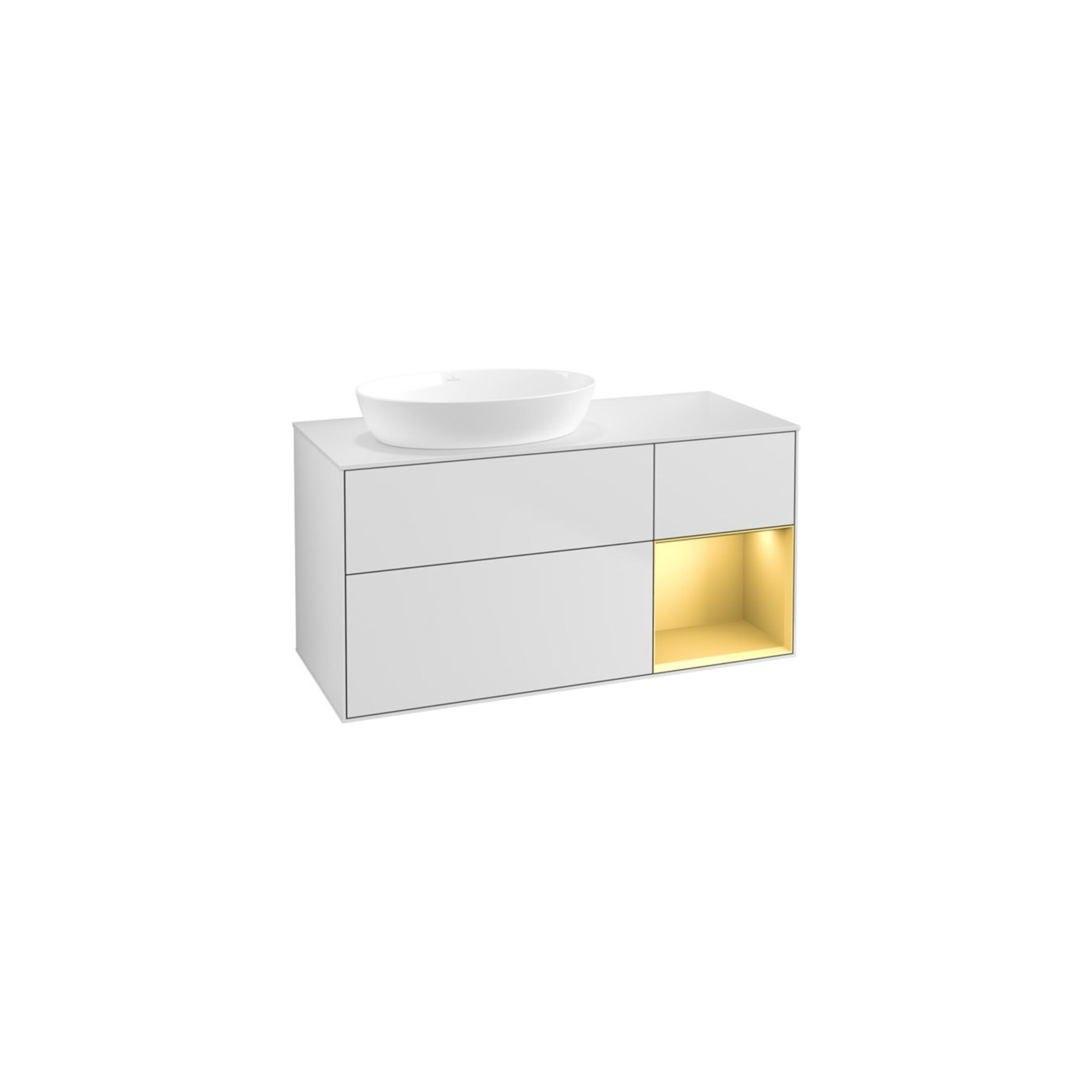 V&B Waschtischunterschrank Wandbeleuchtung Finion 120cm, Pl w m, Reg gol m Lac, wh. m Lac ; Villeroy & Boch