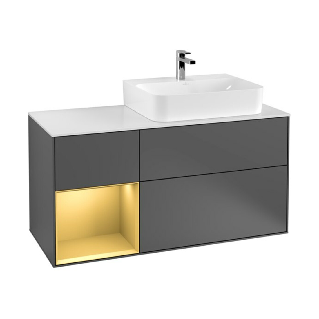 V&B Waschtischunterschrank Wandbeleuchtung Finion 120cm, Pl w m, Reg li gol m, Anthrac. m