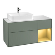 V&B Waschtischunterschrank Wandbeleuchtung Finion 120cm, Pl w m, Reg li gol m, Oli. m Lac