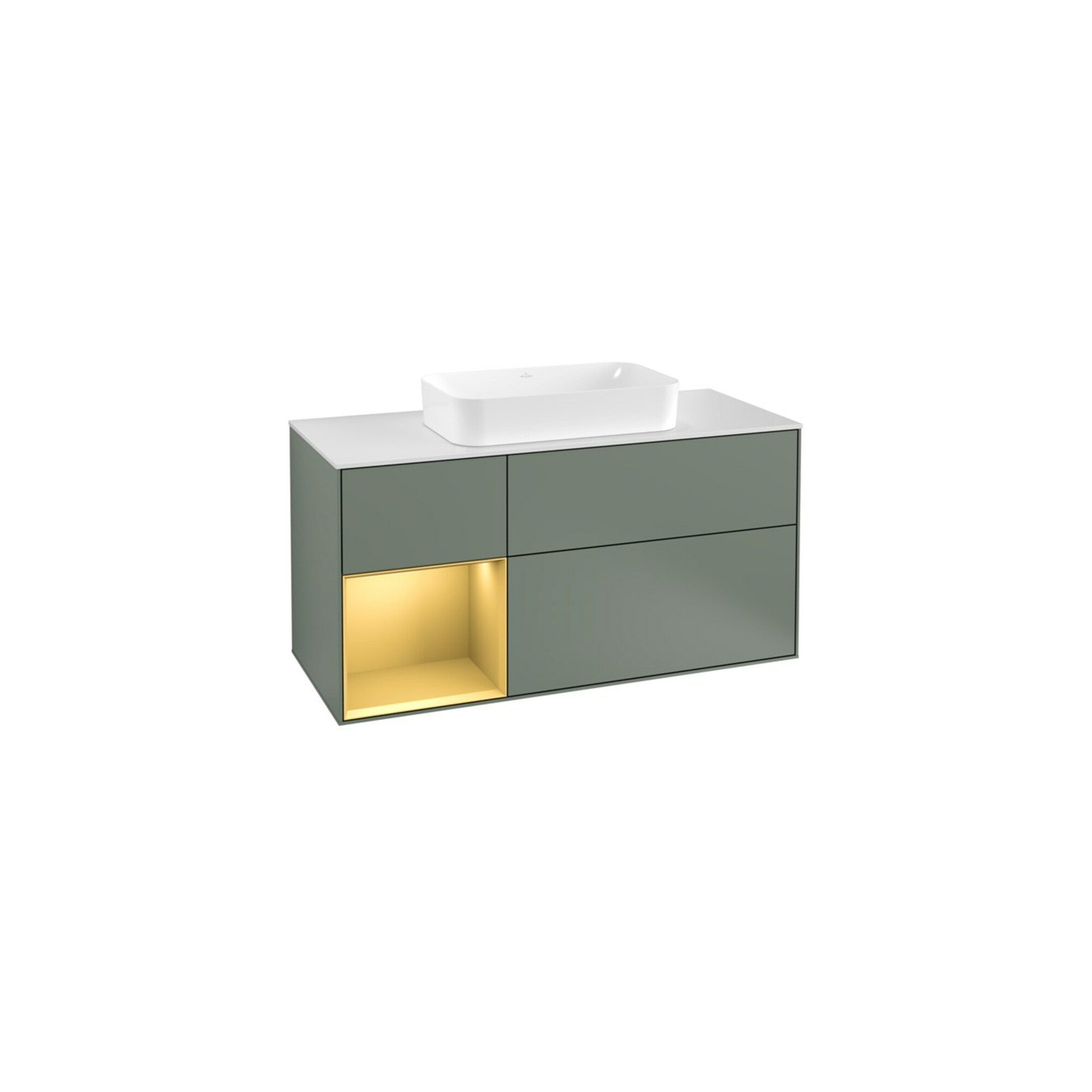 V&B Waschtischunterschrank Wandbeleuchtung Finion 120cm, Pl w m, Reg li gol m, Oli. m Lac ; Villeroy & Boch