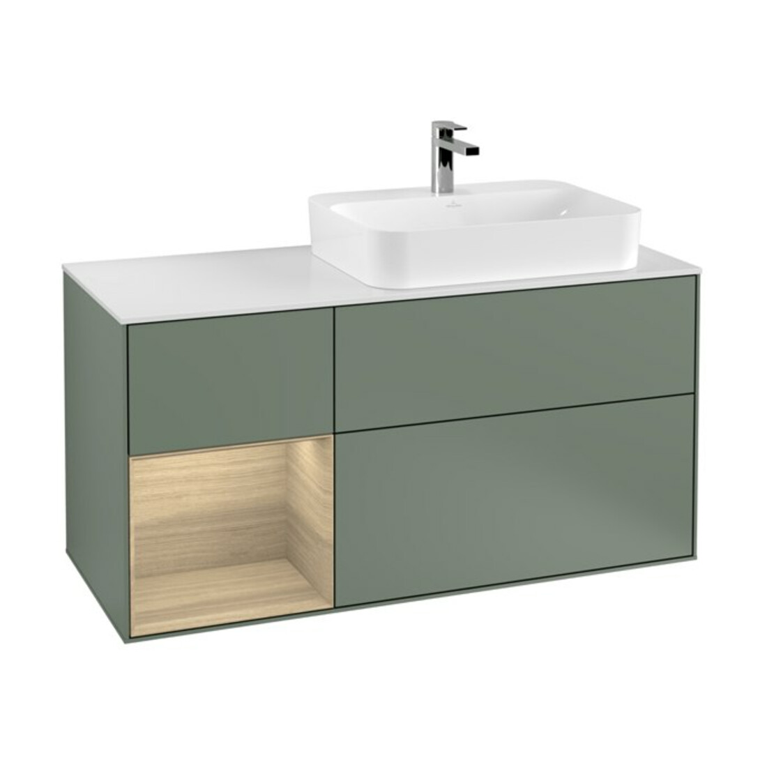 V&B Waschtischunterschrank Wandbeleuchtung Finion 120cm, Pl w m, Reg li Oa ven, Oli. m Lac