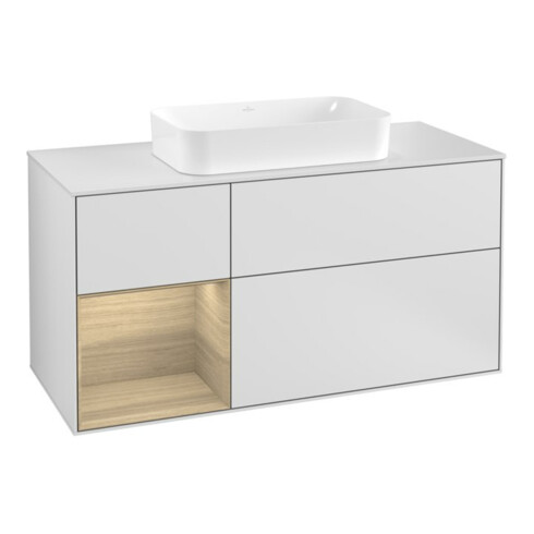 V&B Waschtischunterschrank Wandbeleuchtung Finion 120cm, Pl w m, Reg li Oa ven, wh. m Lac