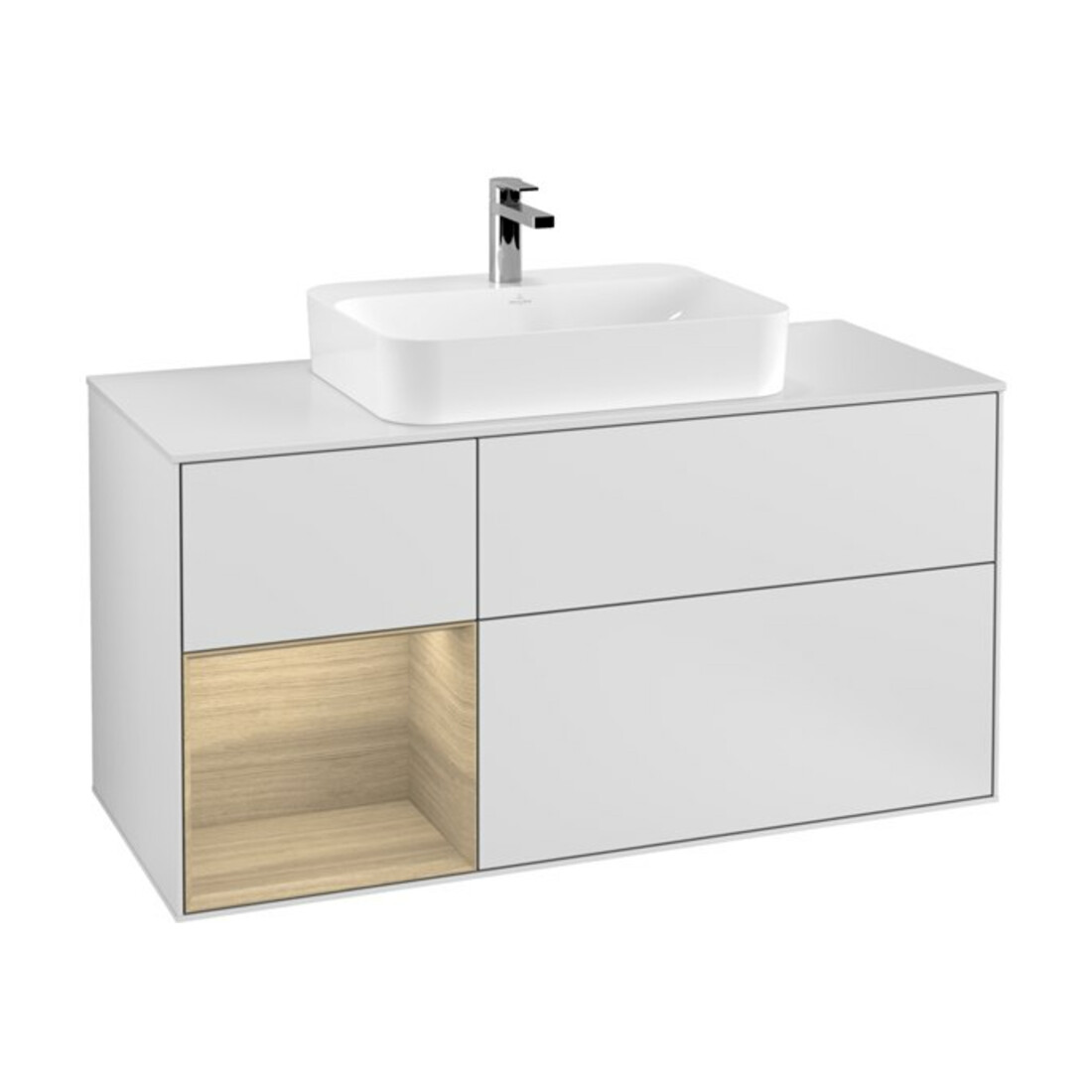 V&B Waschtischunterschrank Wandbeleuchtung Finion 120cm, Pl w m, Reg li Oa ven, wh. m Lac