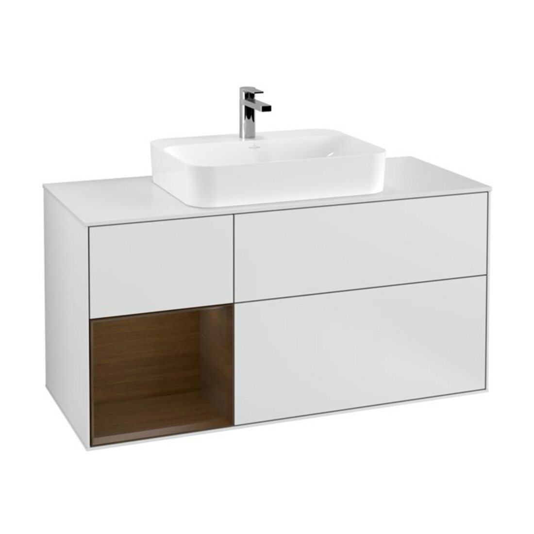 V&B Waschtischunterschrank Wandbeleuchtung Finion 120cm, Pl w m, Reg li wal ven, wh. m Lac