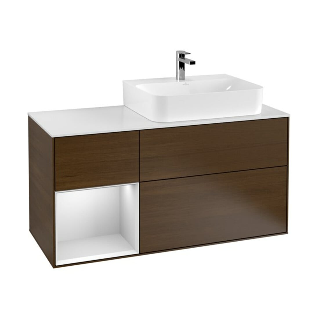 V&B Waschtischunterschrank Wandbeleuchtung Finion 120cm, Pl w m, Reg li wh. m Lac, wal ven