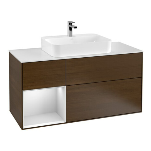 V&B Waschtischunterschrank Wandbeleuchtung Finion 120cm, Pl w m, Reg li wh. m Lac, wal ven