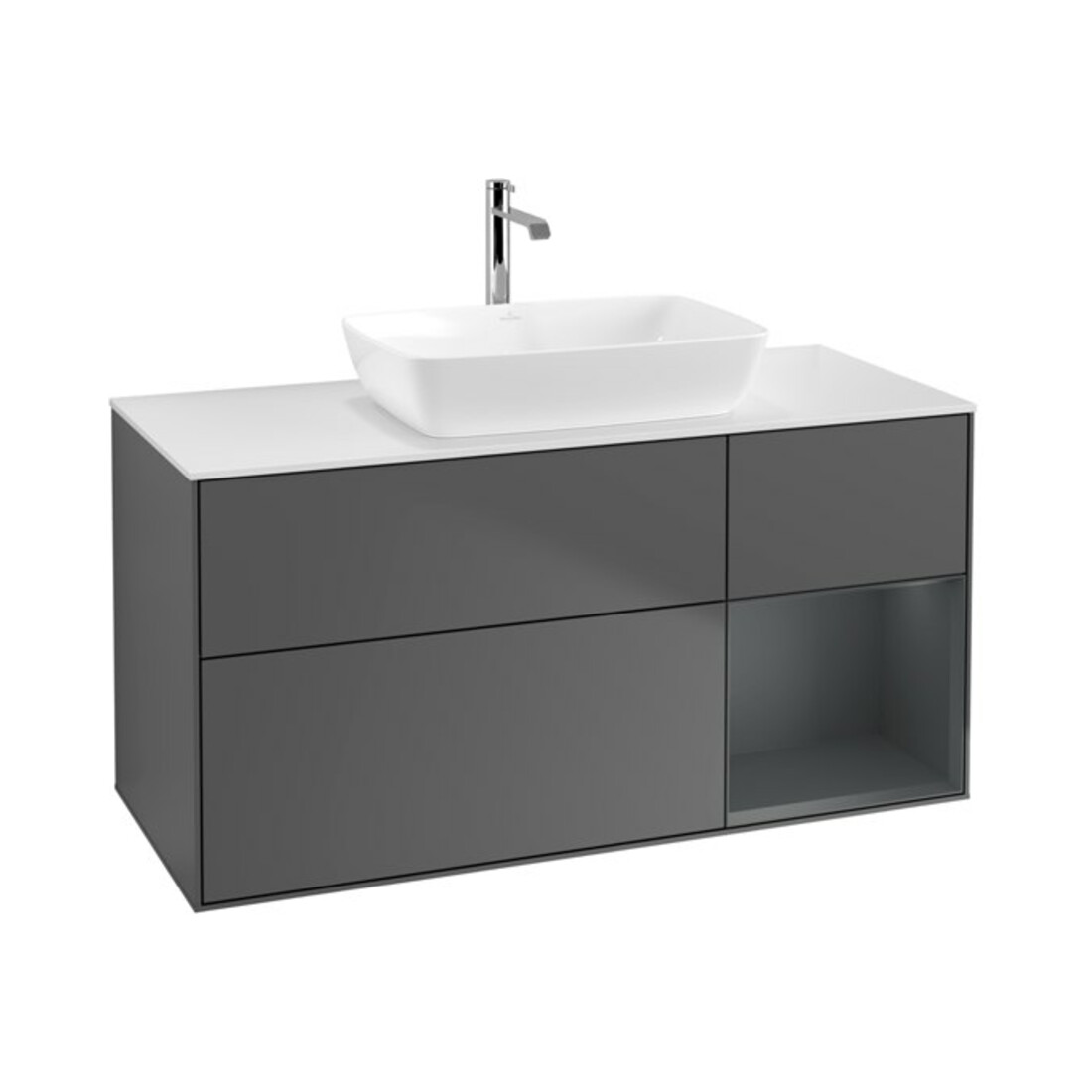 V&B Waschtischunterschrank Wandbeleuchtung Finion 120cm, Pl w m, Reg md m Lac, Anthrac. m