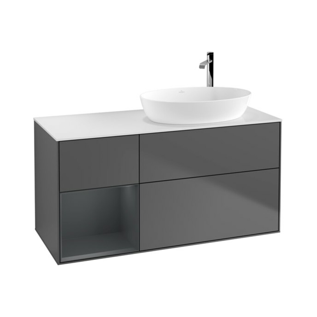 V&B Waschtischunterschrank Wandbeleuchtung Finion 120cm, Pl w m, Reg md m Lac, Anthrac. m