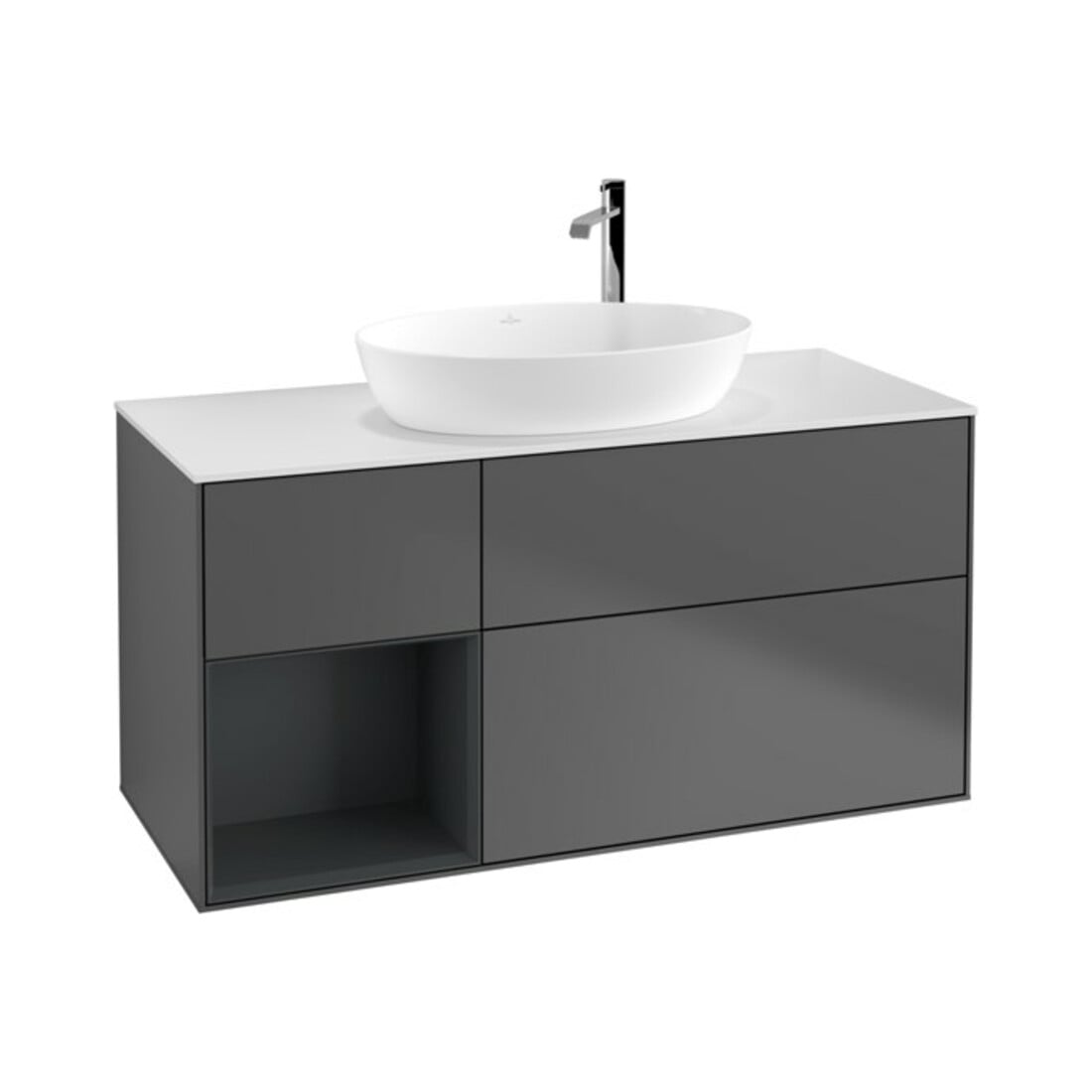 V&B Waschtischunterschrank Wandbeleuchtung Finion 120cm, Pl w m, Reg md m Lac, Anthrac. m