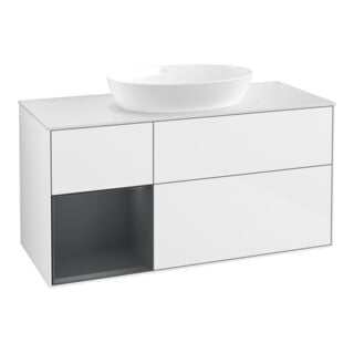 V&B Waschtischunterschrank Wandbeleuchtung Finion 120cm, Pl w m, Reg md m Lac, glo wh. Lac