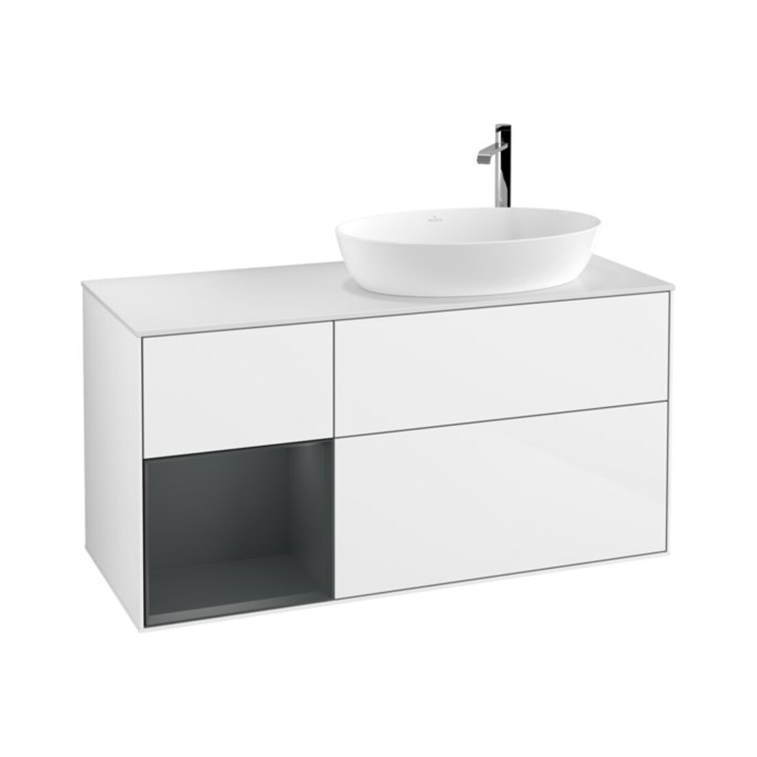 V&B Waschtischunterschrank Wandbeleuchtung Finion 120cm, Pl w m, Reg md m Lac, glo wh. Lac