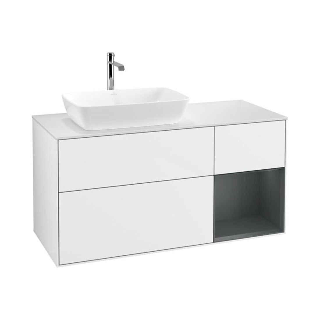 V&B Waschtischunterschrank Wandbeleuchtung Finion 120cm, Pl w m, Reg md m Lac, glo wh. Lac
