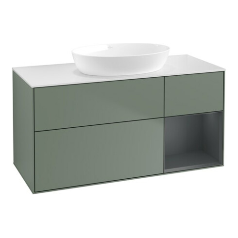 V&B Waschtischunterschrank Wandbeleuchtung Finion 120cm, Pl w m, Reg md m Lac, Oli. m Lac