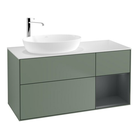 V&B Waschtischunterschrank Wandbeleuchtung Finion 120cm, Pl w m, Reg md m Lac, Oli. m Lac