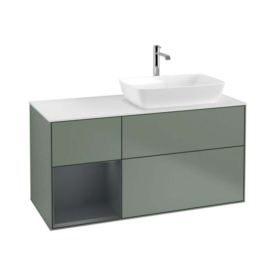 V&B Waschtischunterschrank Wandbeleuchtung Finion 120cm, Pl w m, Reg md m Lac, Oli. m Lac