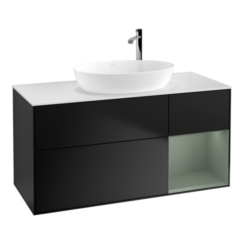 V&B Waschtischunterschrank Wandbeleuchtung Finion 120cm, Pl w m, Reg Oli. m Lac, bla m Lac