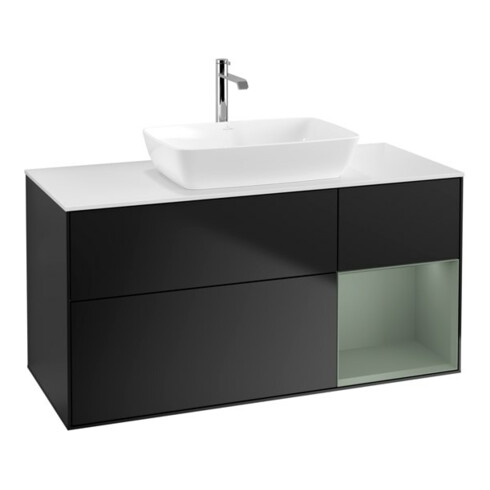 V&B Waschtischunterschrank Wandbeleuchtung Finion 120cm, Pl w m, Reg Oli. m Lac, bla m Lac
