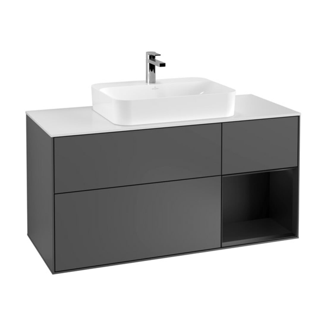 V&B Waschtischunterschrank Wandbeleuchtung Finion 120cm, Pl w m, Reg re bla m, Anthrac. m