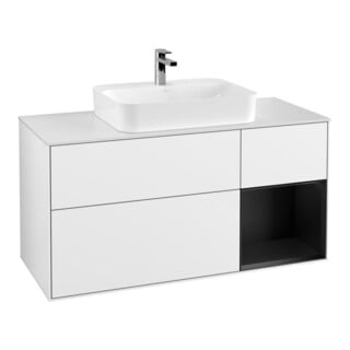 V&B Waschtischunterschrank Wandbeleuchtung Finion 120cm, Pl w m, Reg re bla m, glo wh. Lac