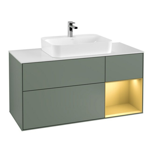 V&B Waschtischunterschrank Wandbeleuchtung Finion 120cm, Pl w m, Reg re gol m, Oli. m Lac