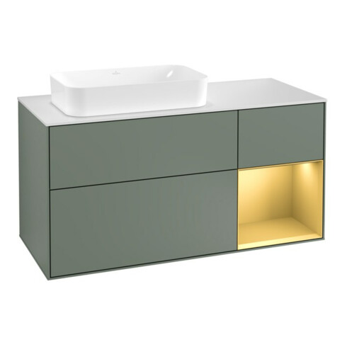 V&B Waschtischunterschrank Wandbeleuchtung Finion 120cm, Pl w m, Reg re gol m, Oli. m Lac